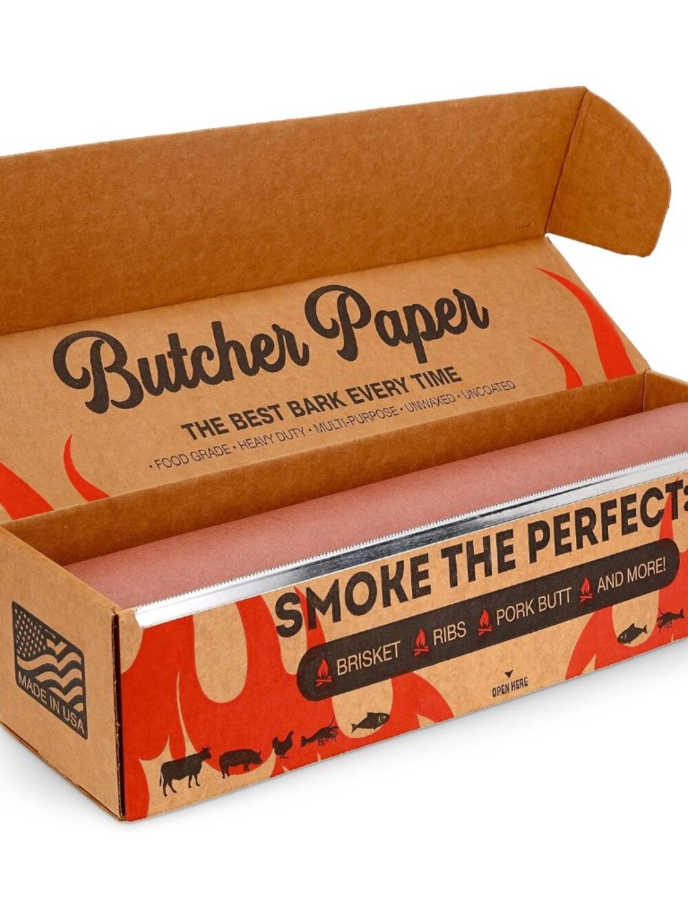 Pink Butcher Paper Roll with Dispenser Box, 18" x 175' 2100” Food-Grade Peach Bu